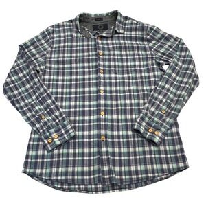 Even Tide Plaid Button Up Mens Medium Blue Green Slim Fit Long Sleeve
